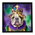 English Bulldog King of Mardi Gras Framed Metal Print Bathroom, Kitchen, Office, Home Decor Wall Art Ready to Hang, Square, 8X8