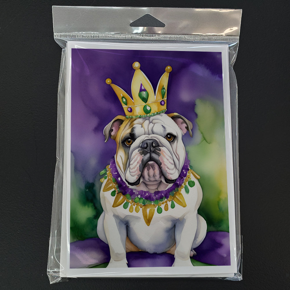 English Bulldog King of Mardi Gras Greeting Cards Pack of 8 Blank Cards with Envelopes Whimsical A7 Size 5x7