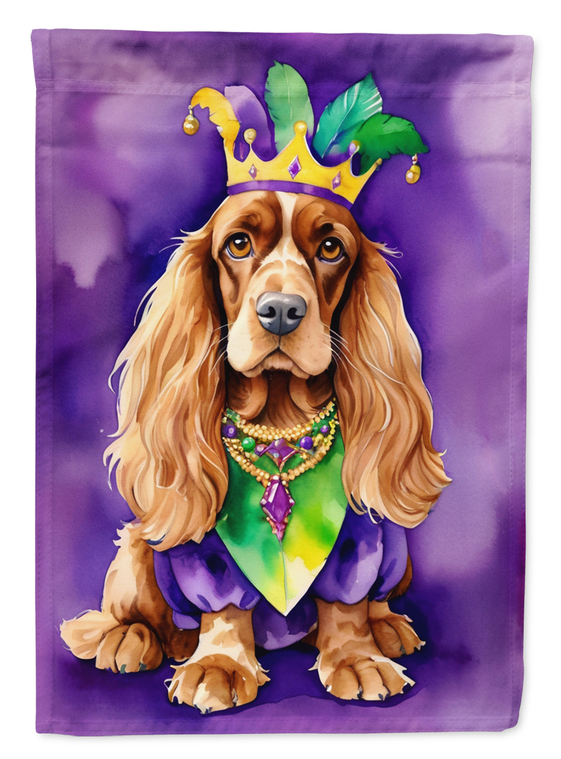 English Cocker Spaniel King of Mardi Gras Garden Flag Mailbox Decorative Yard Banner Outside Patio Artwork for Flower Beds, Garden Size, Multicolor