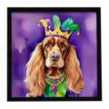 English Cocker Spaniel King of Mardi Gras Framed Metal Print Bathroom, Kitchen, Office, Home Decor Wall Art Ready to Hang, Square, 8X8