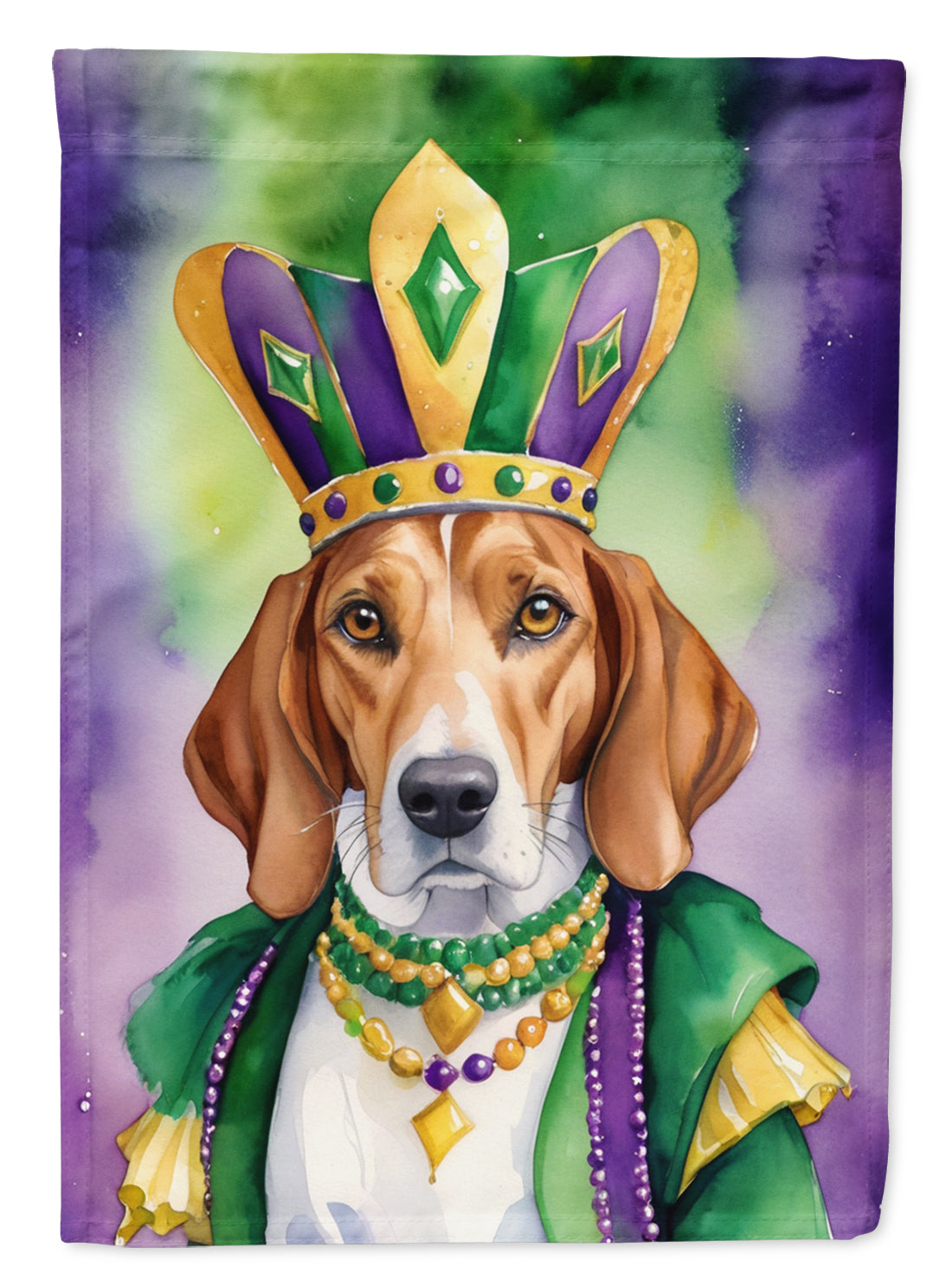 English Foxhound King of Mardi Gras Garden Flag Mailbox Decorative Yard Banner Outside Patio Artwork for Flower Beds, Garden Size, Multicolor