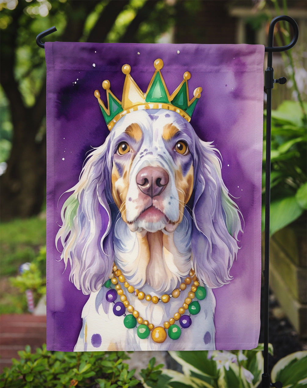 English Setter King of Mardi Gras Garden Flag Mailbox Decorative Yard Banner Outside Patio Artwork for Flower Beds, Garden Size, Multicolor