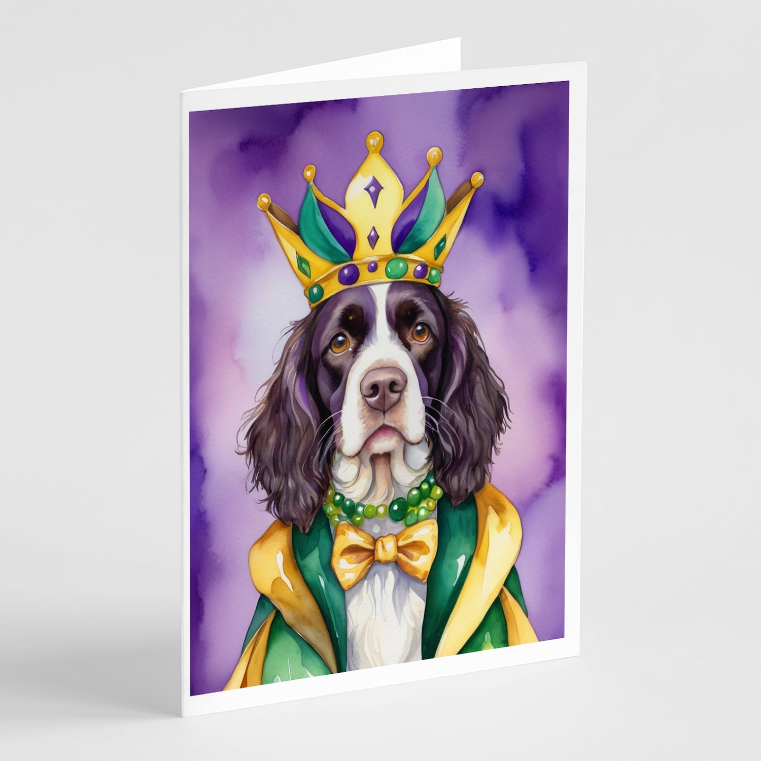 English Springer Spaniel King of Mardi Gras Greeting Cards Pack of 8 Blank Cards with Envelopes Whimsical A7 Size 5x7