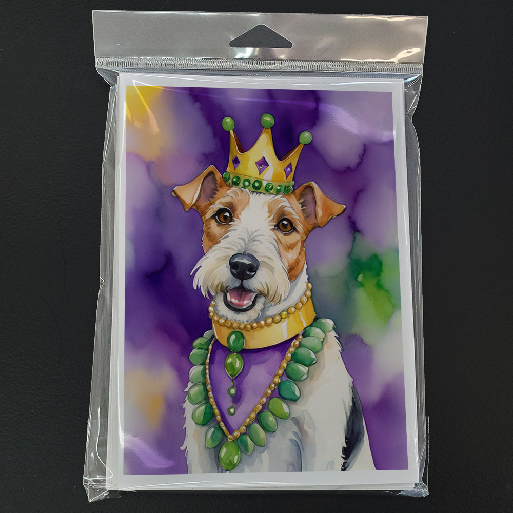 Fox Terrier King of Mardi Gras Greeting Cards Pack of 8 Blank Cards with Envelopes Whimsical A7 Size 5x7