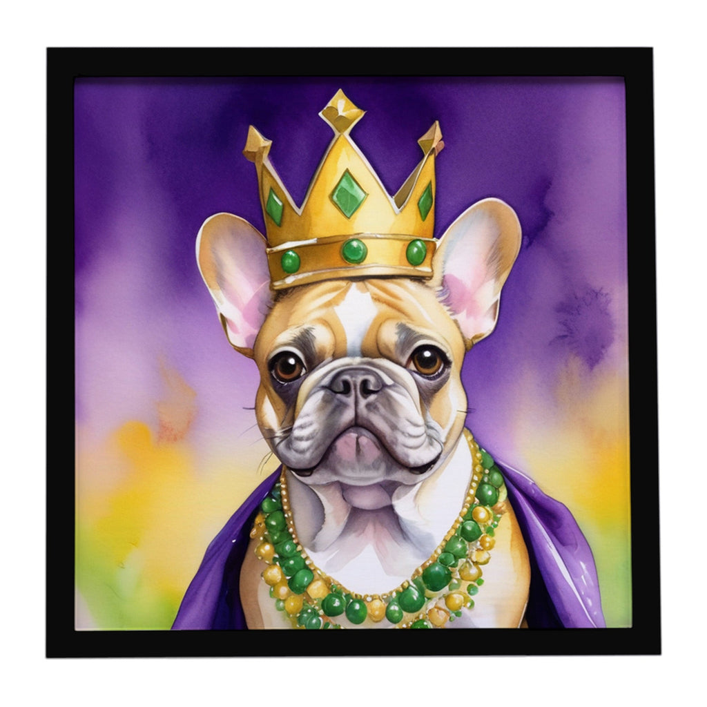 French Bulldog King of Mardi Gras Framed Metal Print Bathroom, Kitchen, Office, Home Decor Wall Art Ready to Hang, Square, 8X8