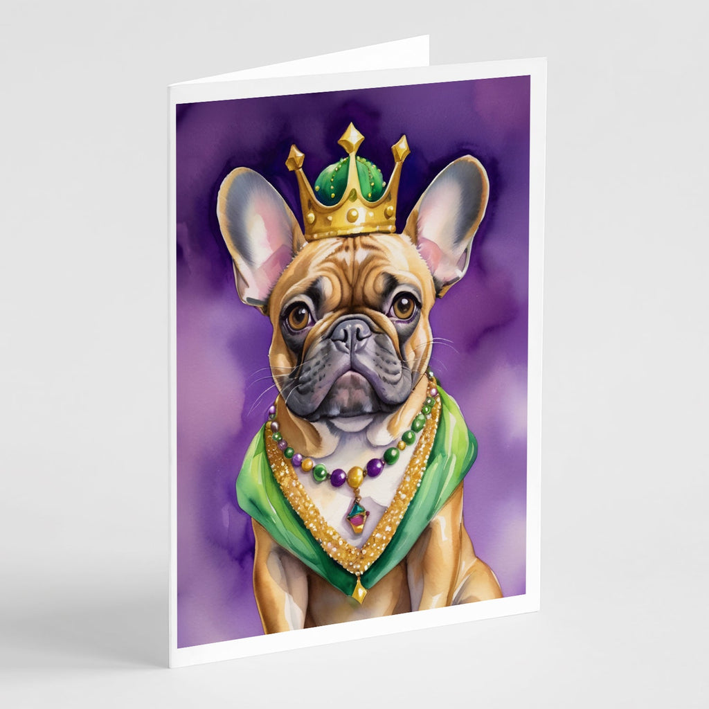 French Bulldog King of Mardi Gras Greeting Cards Pack of 8 Blank Cards with Envelopes Whimsical A7 Size 5x7
