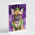 French Bulldog King of Mardi Gras Greeting Cards Pack of 8 Blank Cards with Envelopes Whimsical A7 Size 5x7