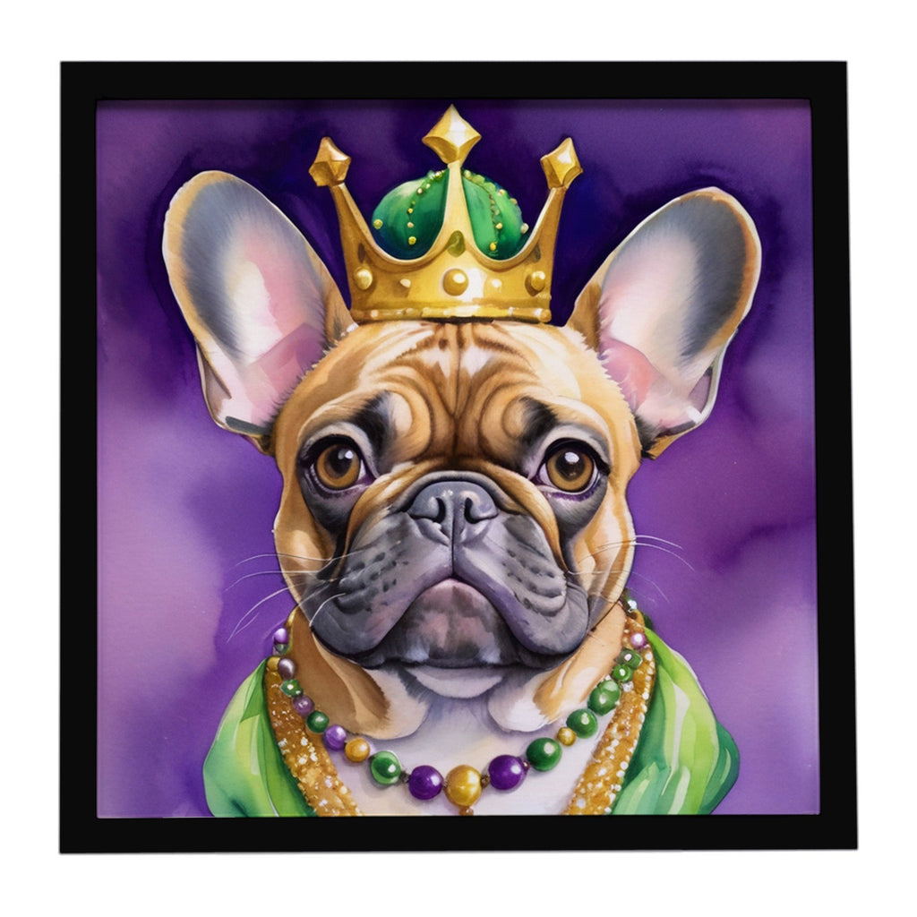 French Bulldog King of Mardi Gras Framed Metal Print Bathroom, Kitchen, Office, Home Decor Wall Art Ready to Hang, Square, 8X8