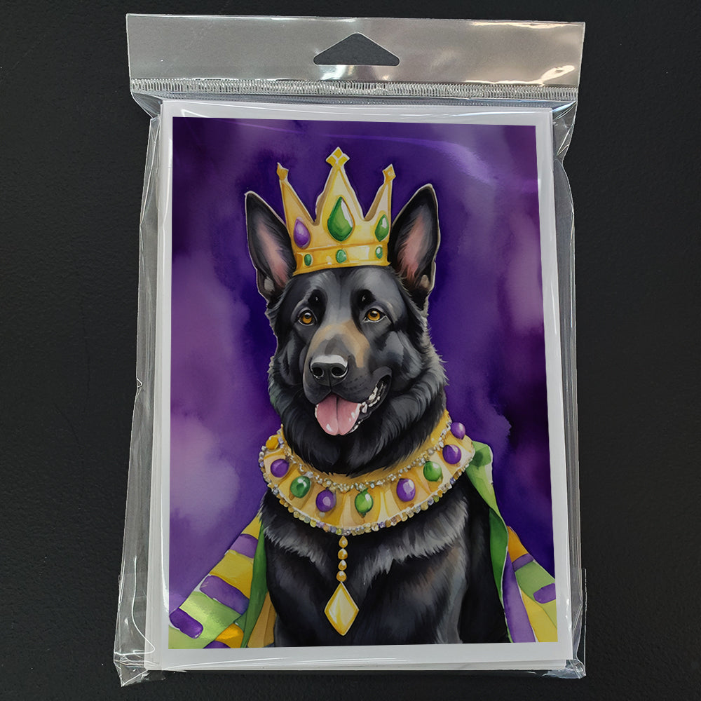 Black German Shepherd King of Mardi Gras Greeting Cards Pack of 8 Blank Cards with Envelopes Whimsical A7 Size 5x7