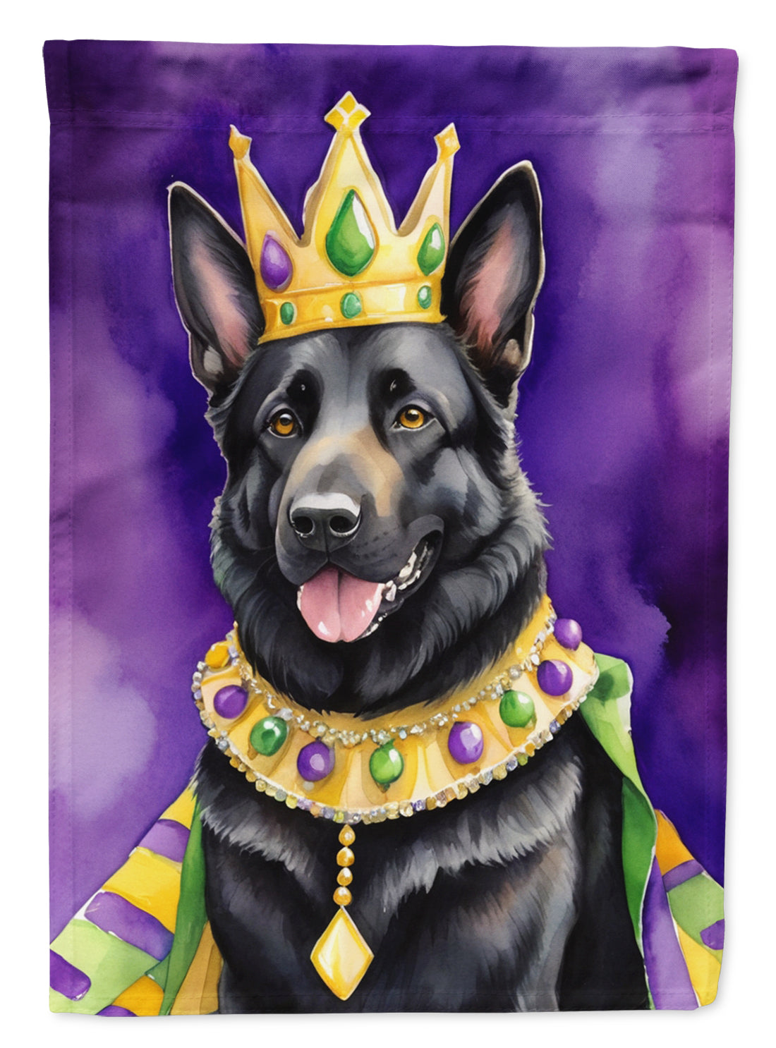 Black German Shepherd King of Mardi Gras Garden Flag Mailbox Decorative Yard Banner Outside Patio Artwork for Flower Beds, Garden Size, Multicolor