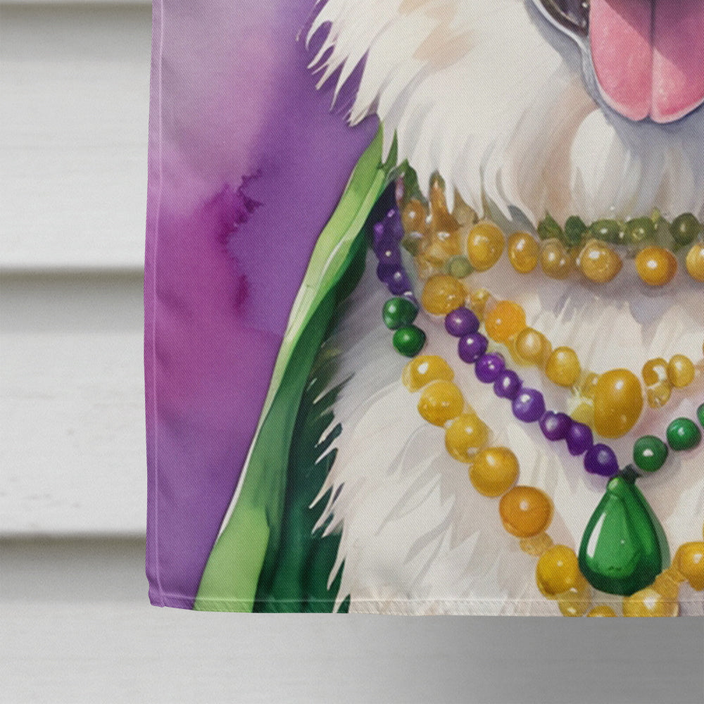 White German Shepherd King of Mardi Gras House Flag 28x40 Porch Sleeve Pole Decorative Outside Yard Banner Artwork Wall Hanging, Polyester