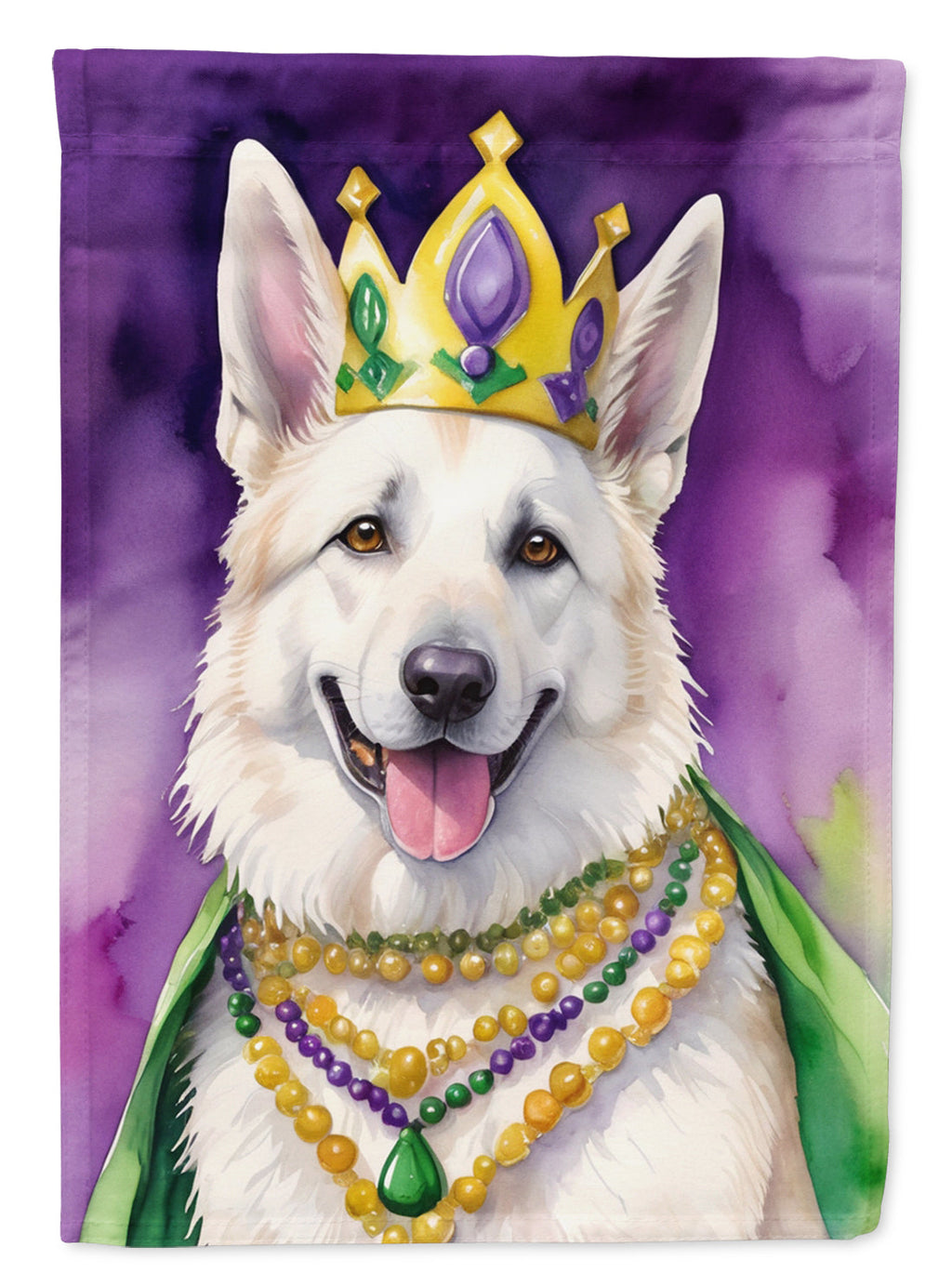 White German Shepherd King of Mardi Gras Garden Flag Mailbox Decorative Yard Banner Outside Patio Artwork for Flower Beds, Garden Size, Multicolor