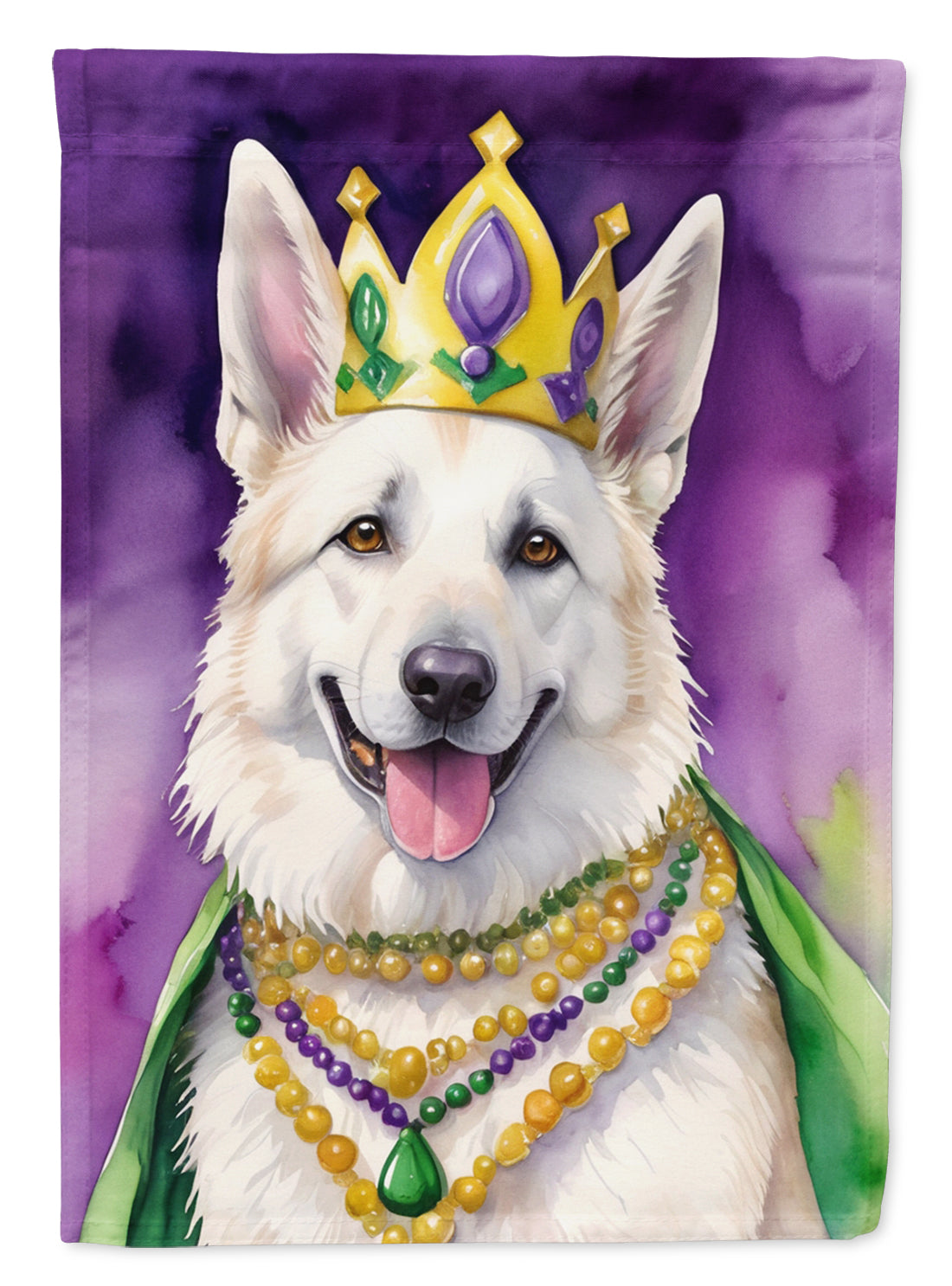 White German Shepherd King of Mardi Gras Garden Flag Mailbox Decorative Yard Banner Outside Patio Artwork for Flower Beds, Garden Size, Multicolor