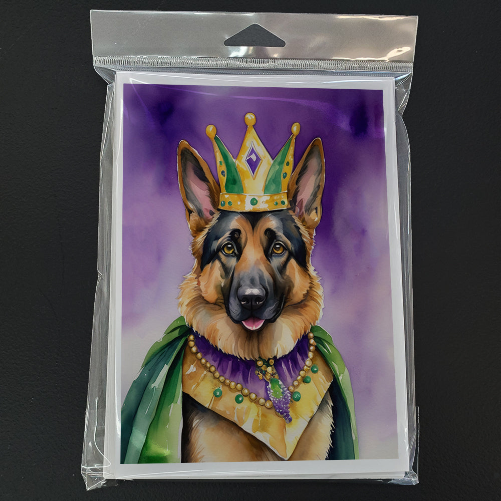 German Shepherd King of Mardi Gras Greeting Cards Pack of 8 Blank Cards with Envelopes Whimsical A7 Size 5x7