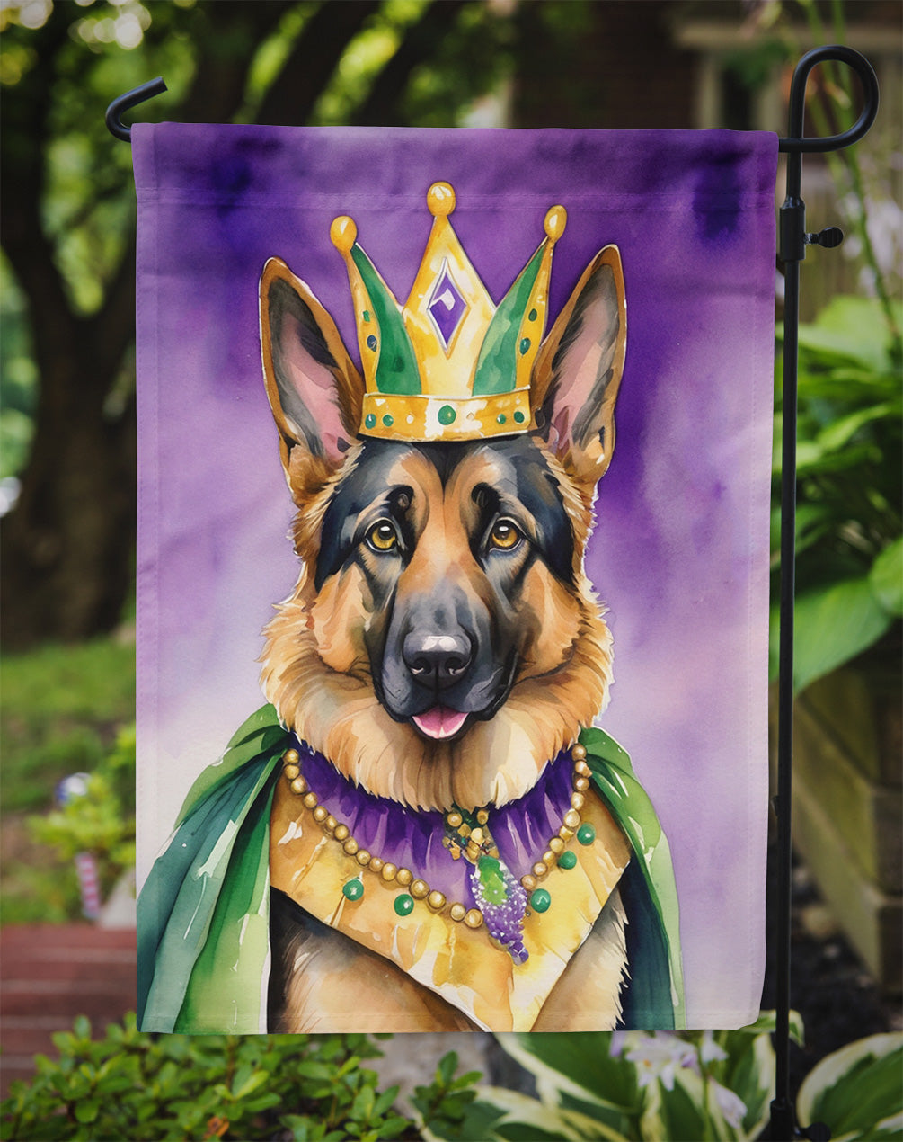 German Shepherd King of Mardi Gras Garden Flag Mailbox Decorative Yard Banner Outside Patio Artwork for Flower Beds, Garden Size, Multicolor