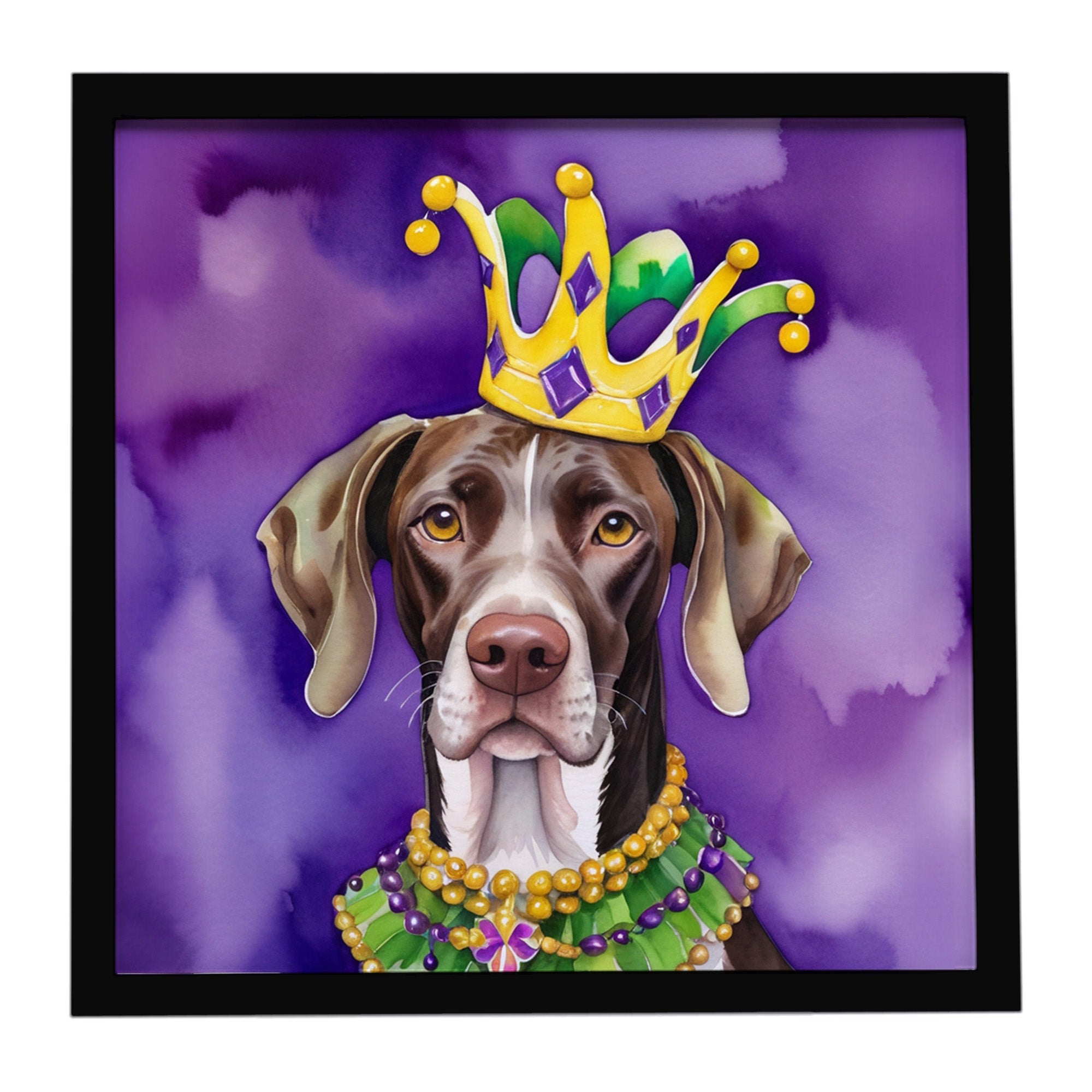 German Shorthaired Pointer King of Mardi Gras Framed Metal Print Bathroom, Kitchen, Office, Home Decor Wall Art Ready to Hang, Square, 8X8