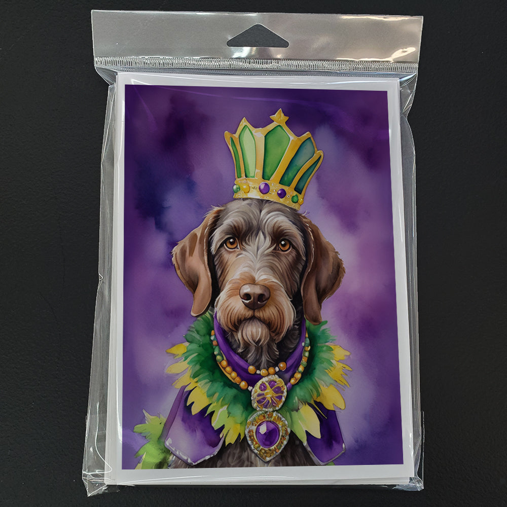 German Wirehaired Pointer King of Mardi Gras Greeting Cards Pack of 8 Blank Cards with Envelopes Whimsical A7 Size 5x7