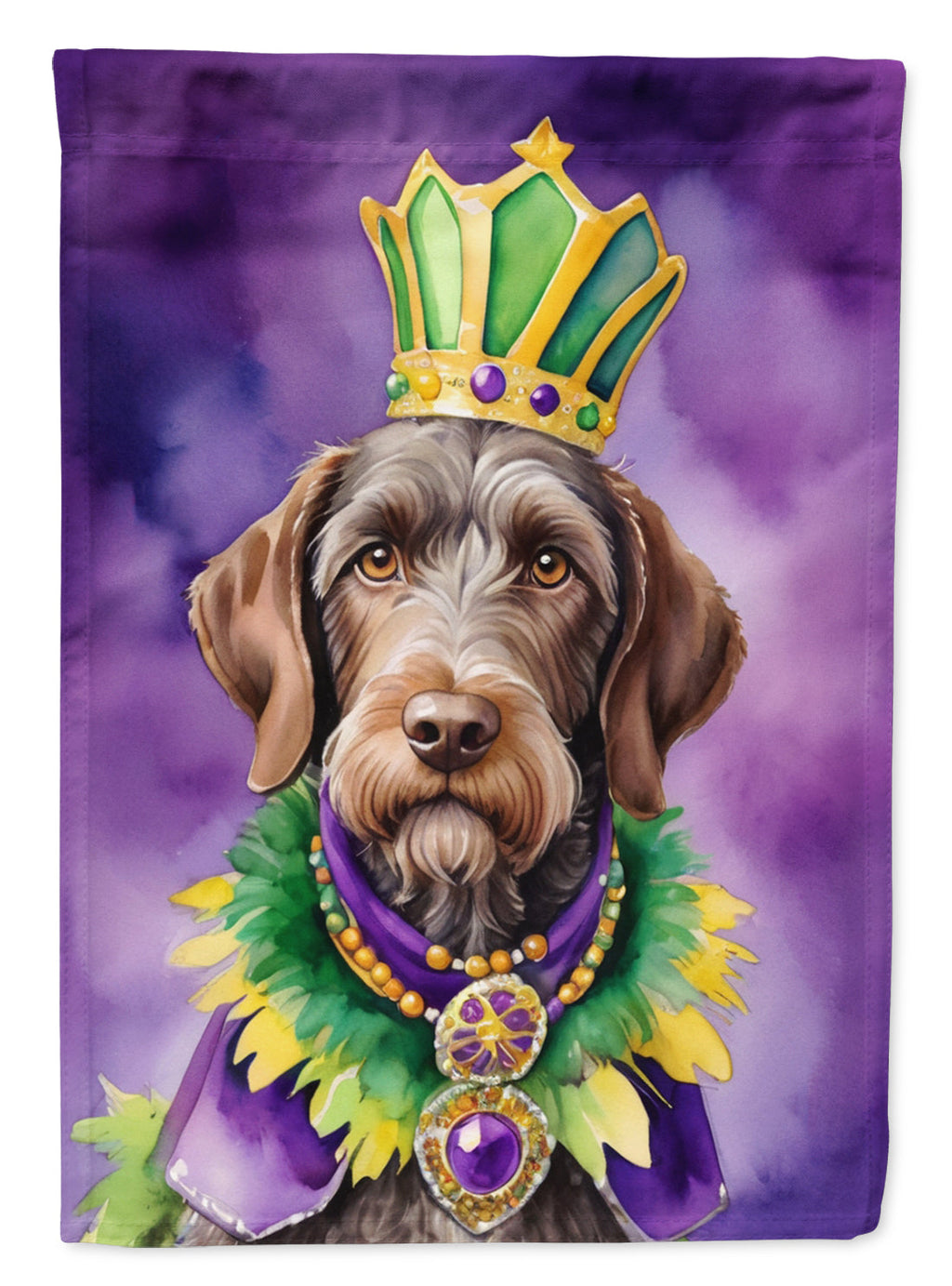 German Wirehaired Pointer King of Mardi Gras Garden Flag Mailbox Decorative Yard Banner Outside Patio Artwork for Flower Beds, Garden Size, Multicolor