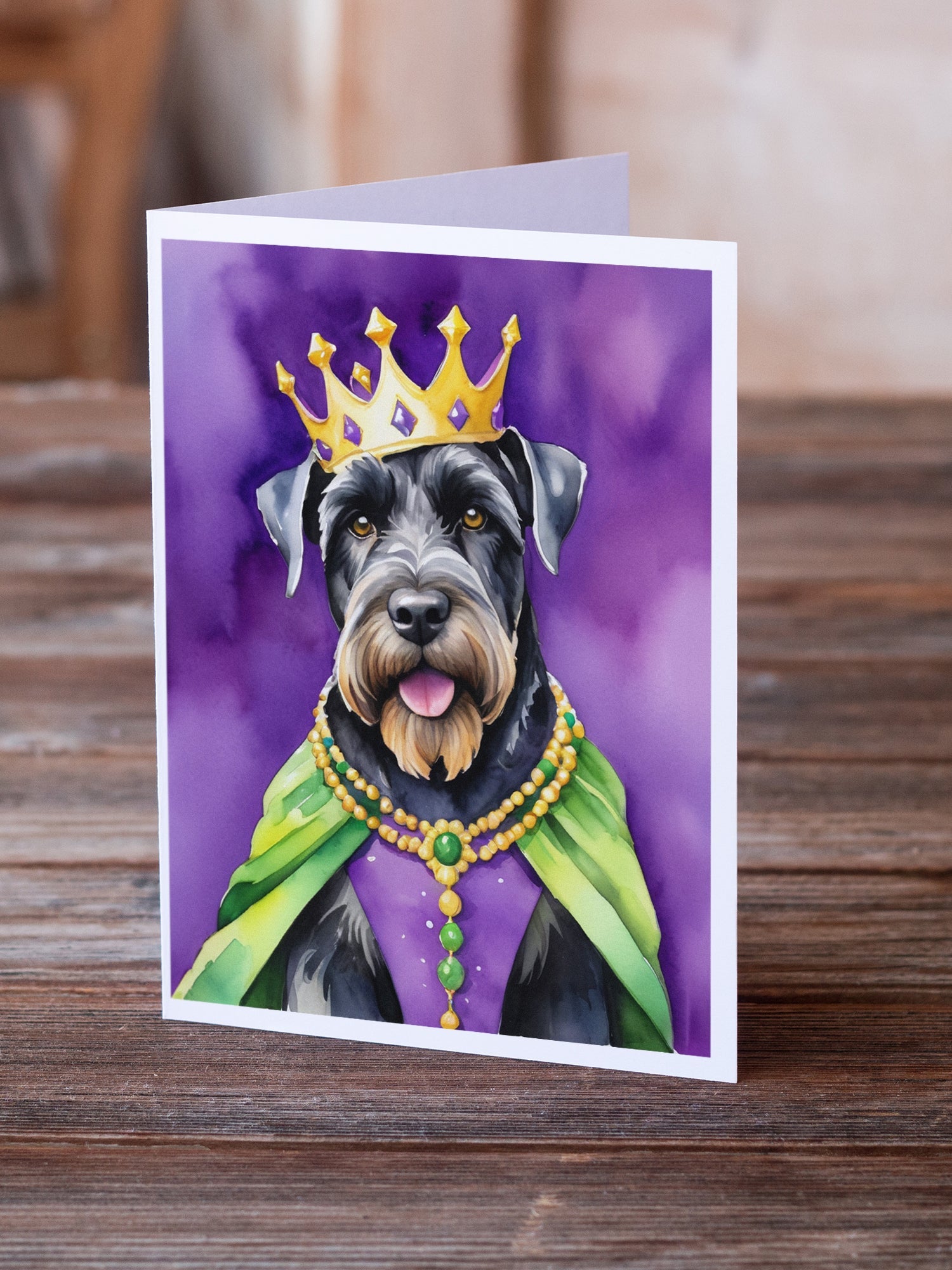 Giant Schnauzer King of Mardi Gras Greeting Cards Pack of 8 Blank Cards with Envelopes Whimsical A7 Size 5x7