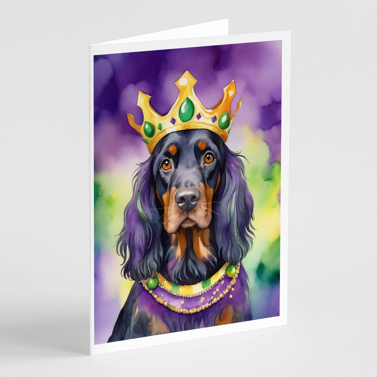 Gordon Setter King of Mardi Gras Greeting Cards Pack of 8 Blank Cards with Envelopes Whimsical A7 Size 5x7