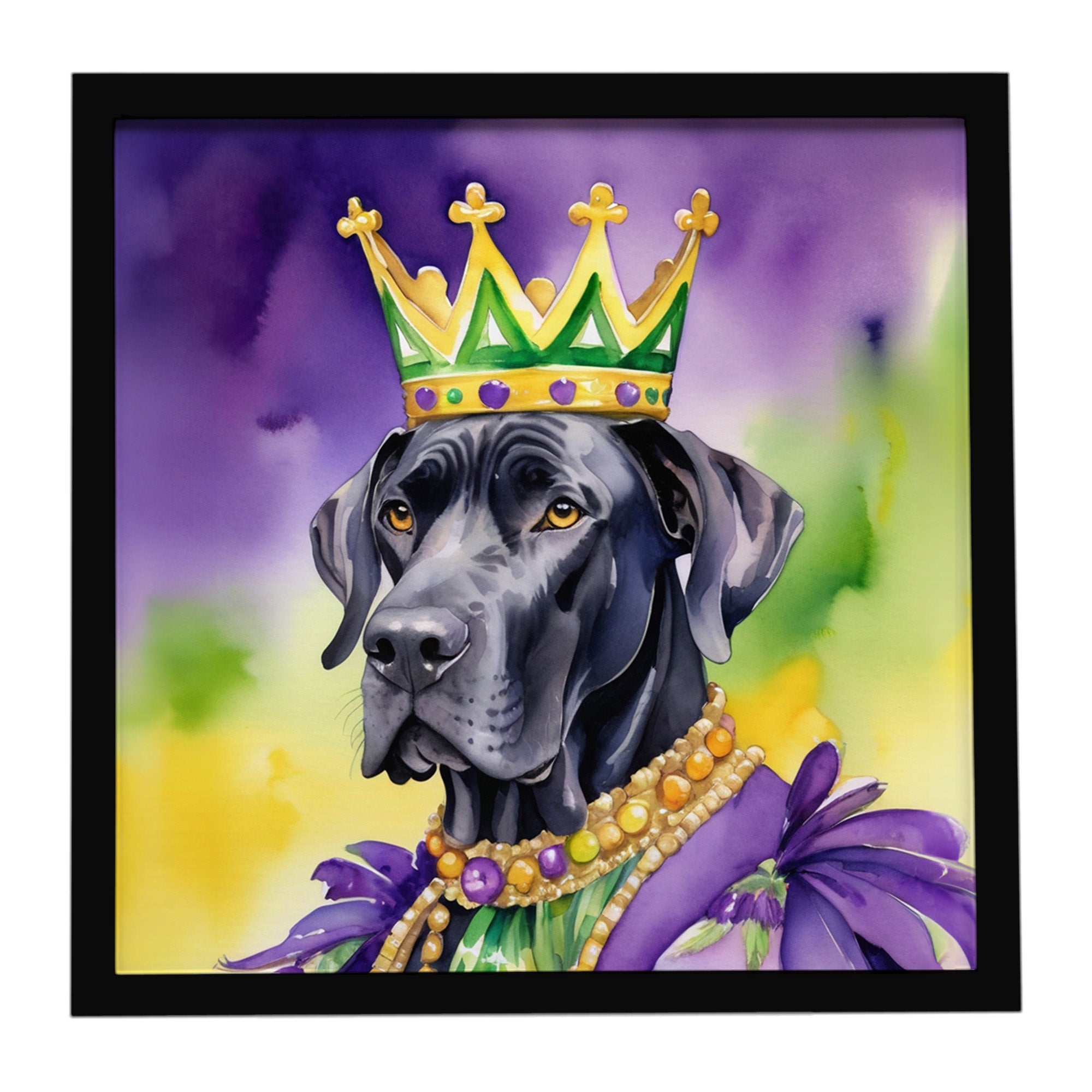 Great Dane King of Mardi Gras Framed Metal Print Bathroom, Kitchen, Office, Home Decor Wall Art Ready to Hang, Square, 8X8