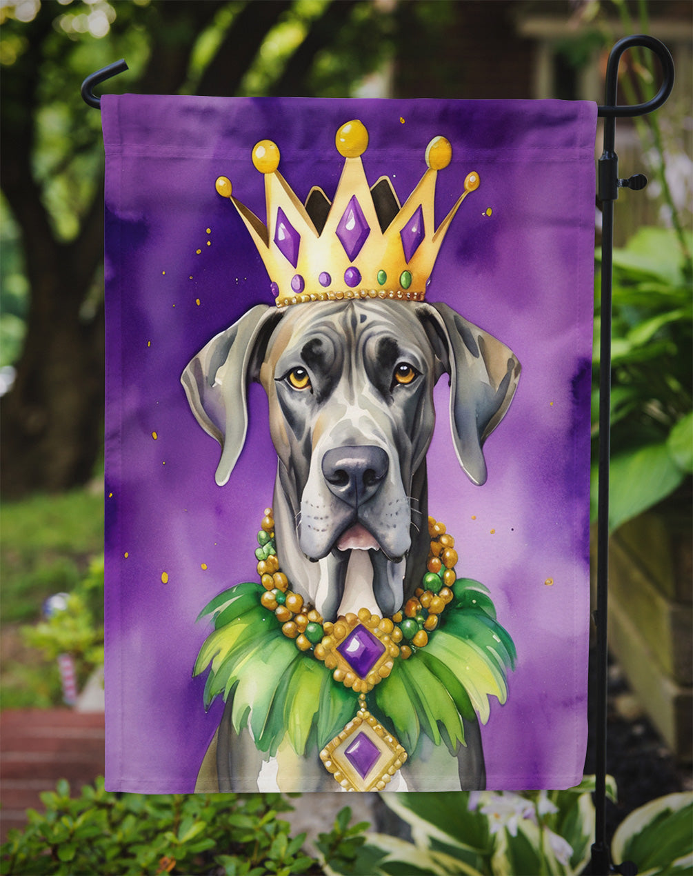 Great Dane King of Mardi Gras Garden Flag Mailbox Decorative Yard Banner Outside Patio Artwork for Flower Beds, Garden Size, Multicolor