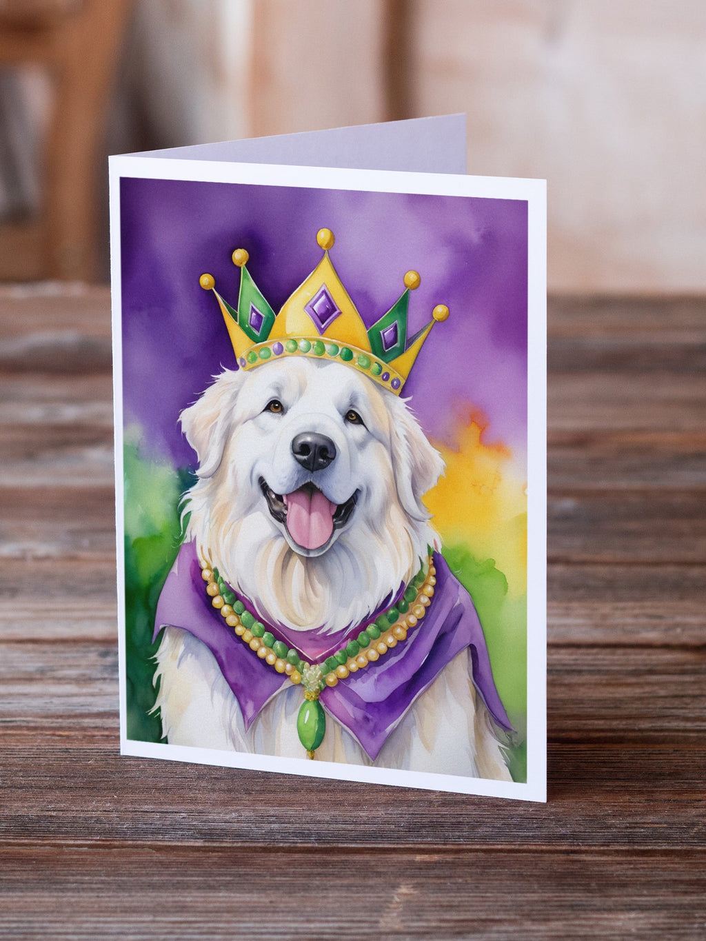 Great Pyrenees King of Mardi Gras Greeting Cards Pack of 8 Blank Cards with Envelopes Whimsical A7 Size 5x7