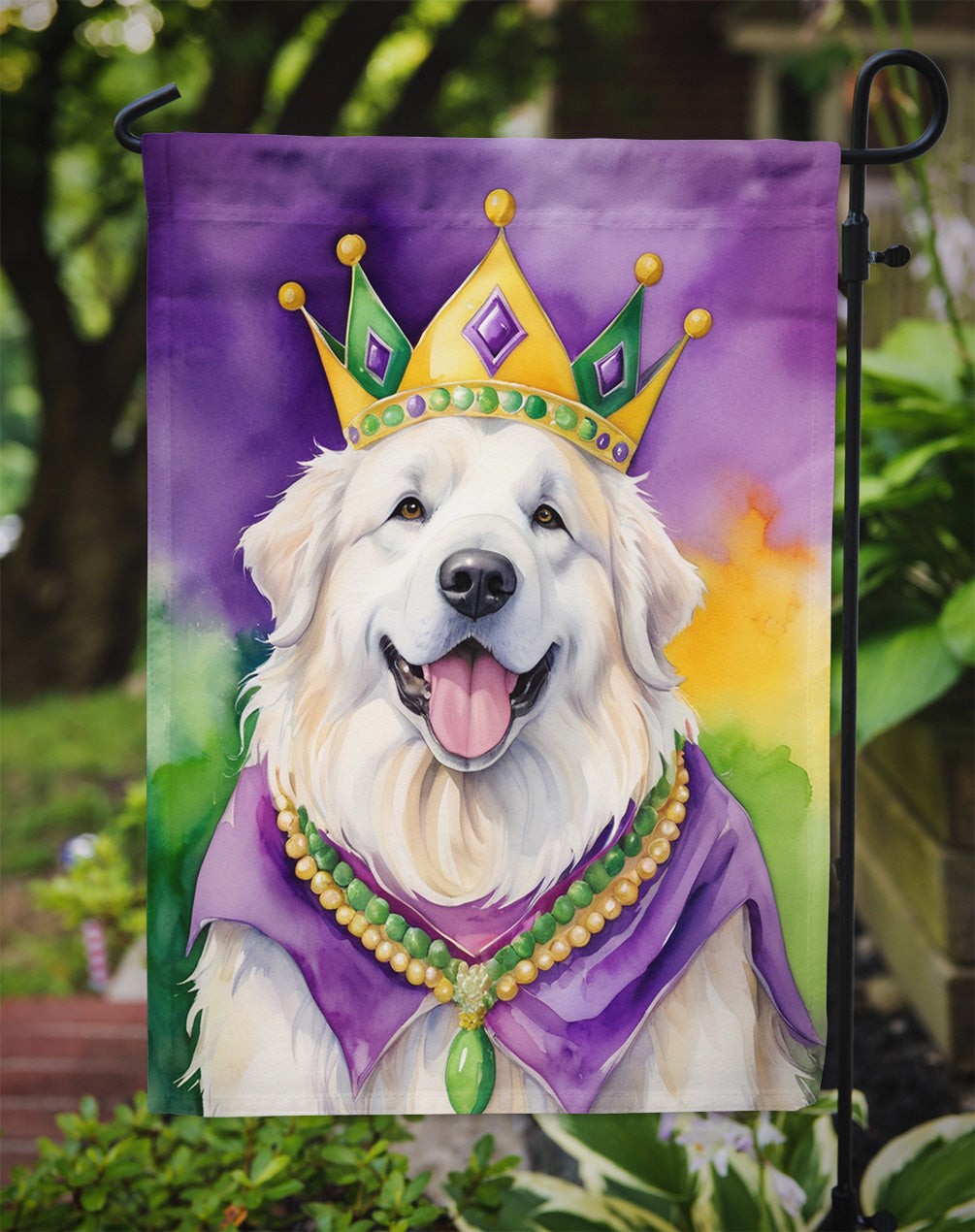 Great Pyrenees King of Mardi Gras Garden Flag Mailbox Decorative Yard Banner Outside Patio Artwork for Flower Beds, Garden Size, Multicolor