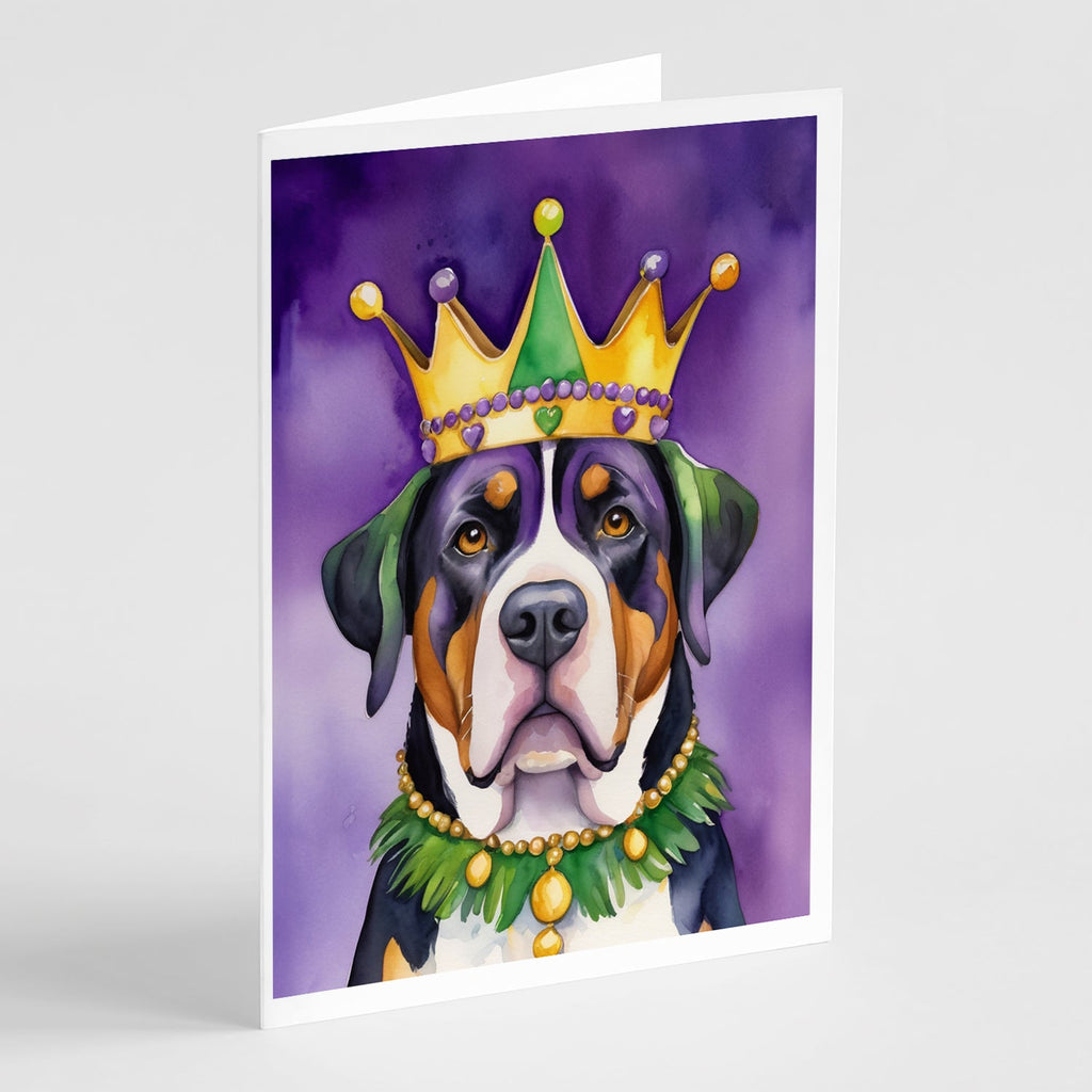 Greater Swiss Mountain Dog King of Mardi Gras Greeting Cards Pack of 8 Blank Cards with Envelopes Whimsical A7 Size 5x7