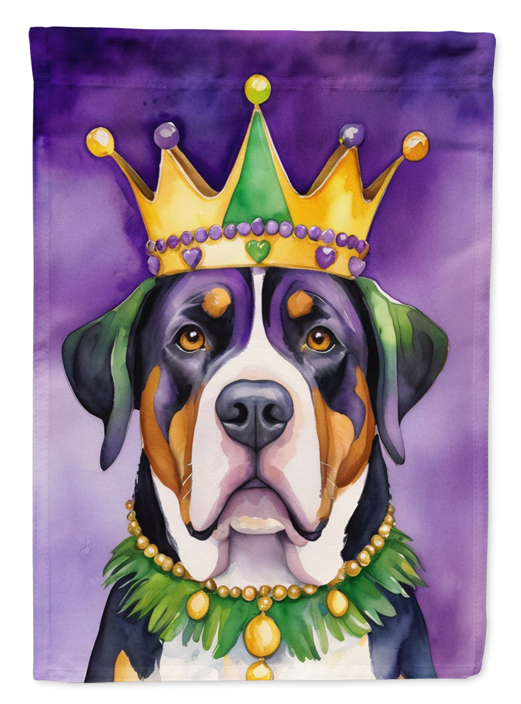Greater Swiss Mountain Dog King of Mardi Gras Garden Flag Mailbox Decorative Yard Banner Outside Patio Artwork for Flower Beds, Garden Size, Multicolor