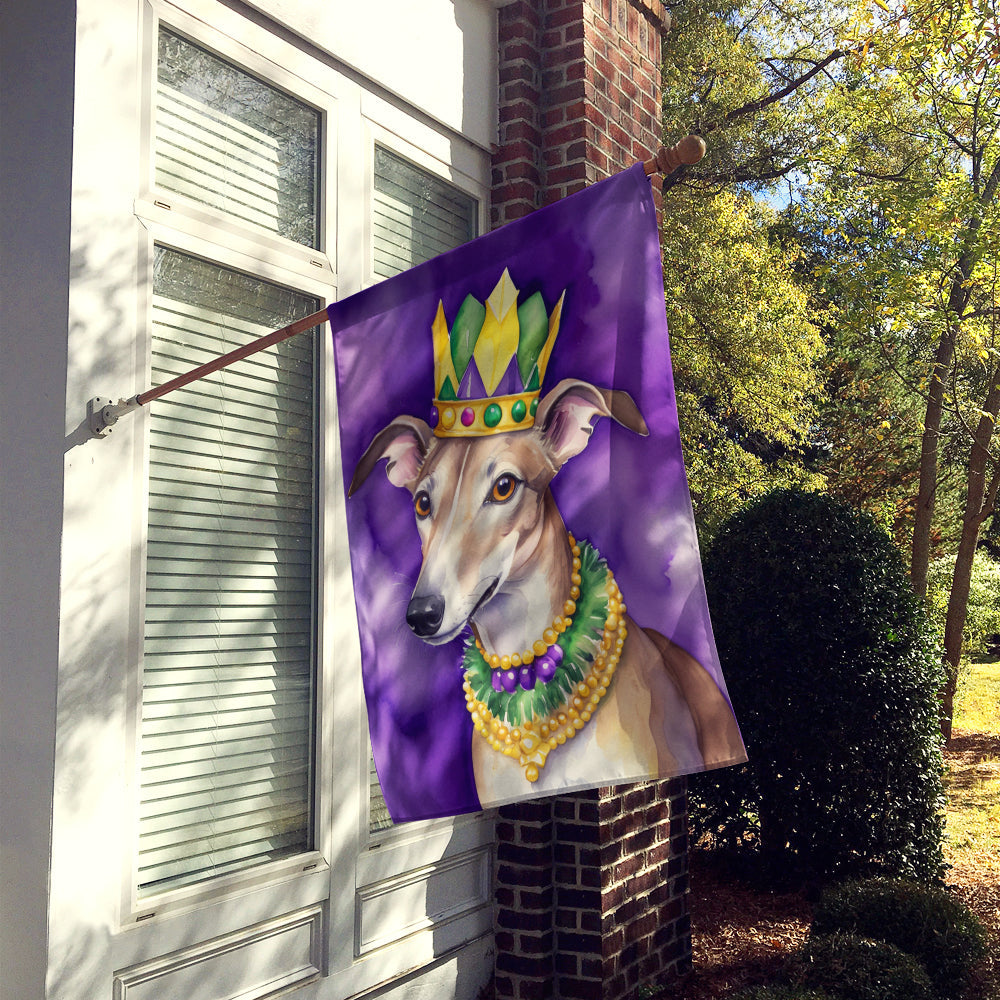 Greyhound King of Mardi Gras House Flag 28x40 Porch Sleeve Pole Decorative Outside Yard Banner Artwork Wall Hanging, Polyester