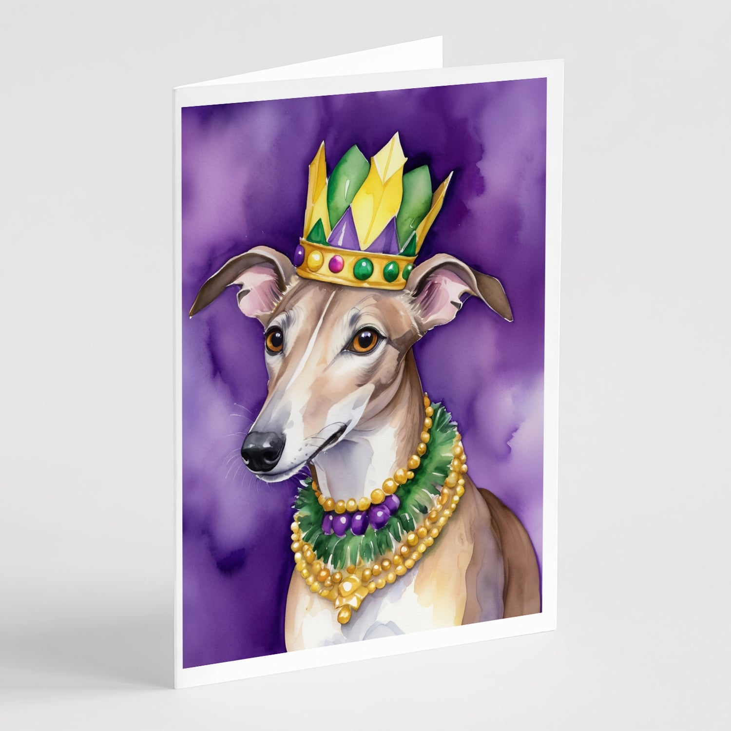 Greyhound King of Mardi Gras Greeting Cards Pack of 8 Blank Cards with Envelopes Whimsical A7 Size 5x7