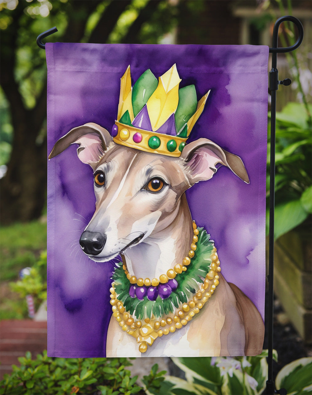 Greyhound King of Mardi Gras Garden Flag Mailbox Decorative Yard Banner Outside Patio Artwork for Flower Beds, Garden Size, Multicolor
