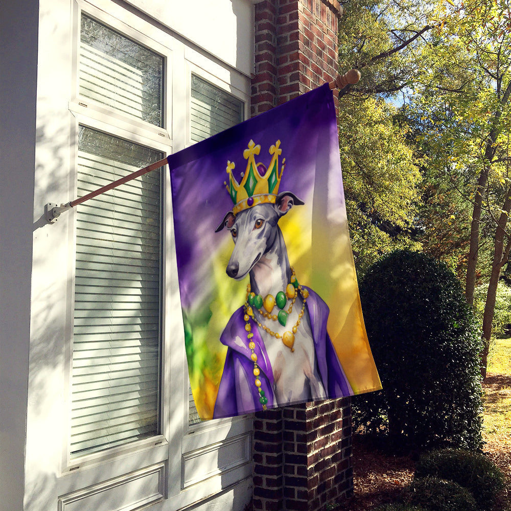 Greyhound King of Mardi Gras House Flag 28x40 Porch Sleeve Pole Decorative Outside Yard Banner Artwork Wall Hanging, Polyester
