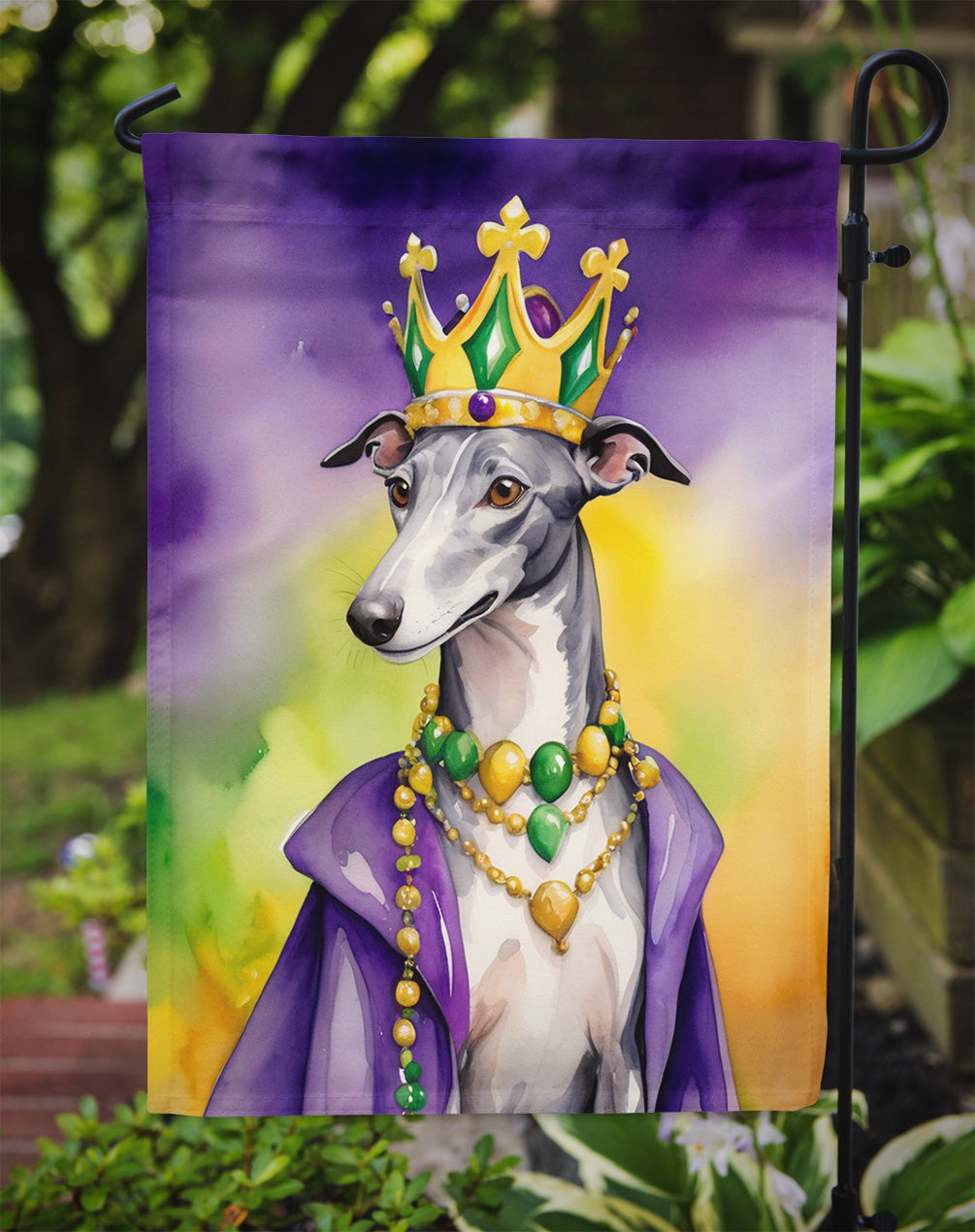 Greyhound King of Mardi Gras Garden Flag Mailbox Decorative Yard Banner Outside Patio Artwork for Flower Beds, Garden Size, Multicolor