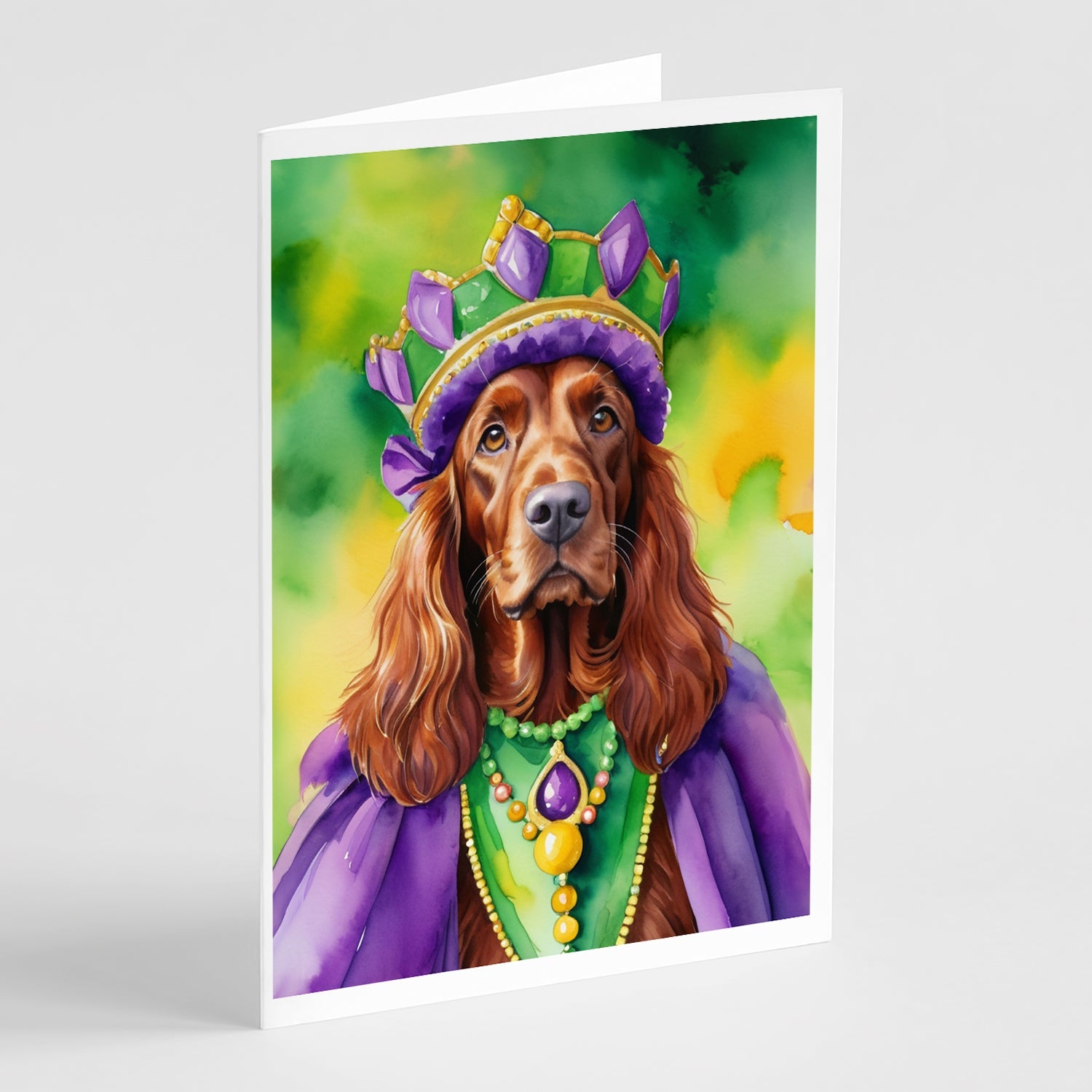 Irish Setter King of Mardi Gras Greeting Cards Pack of 8 Blank Cards with Envelopes Whimsical A7 Size 5x7