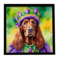 Irish Setter King of Mardi Gras Framed Metal Print Bathroom, Kitchen, Office, Home Decor Wall Art Ready to Hang, Square, 8X8