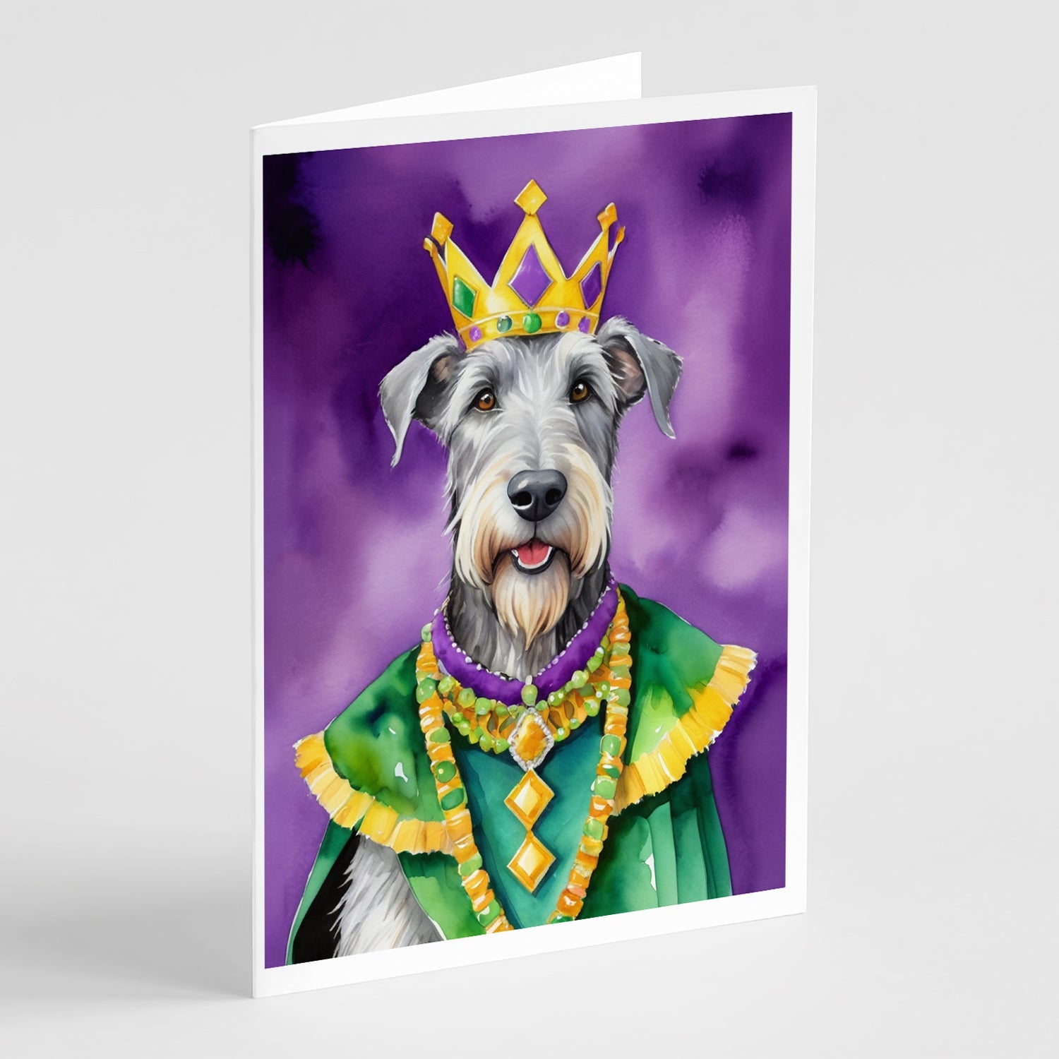 Irish Wolfhound King of Mardi Gras Greeting Cards Pack of 8 Blank Cards with Envelopes Whimsical A7 Size 5x7