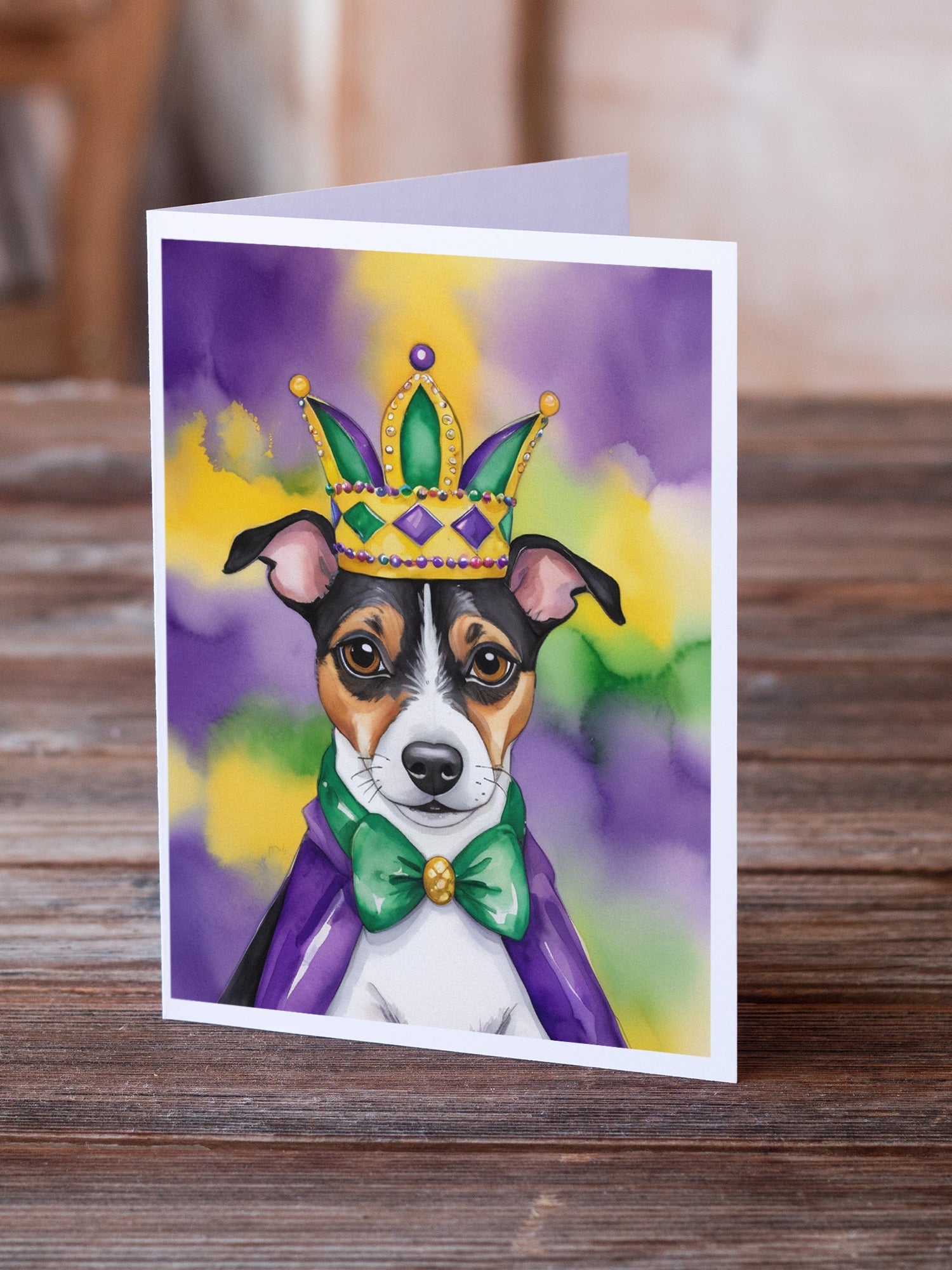 Jack Russell Terrier King of Mardi Gras Greeting Cards Pack of 8 Blank Cards with Envelopes Whimsical A7 Size 5x7