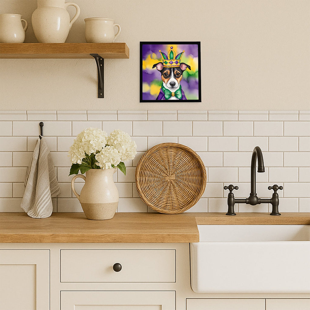 Jack Russell Terrier King of Mardi Gras Framed Metal Print Bathroom, Kitchen, Office, Home Decor Wall Art Ready to Hang, Square, 8X8