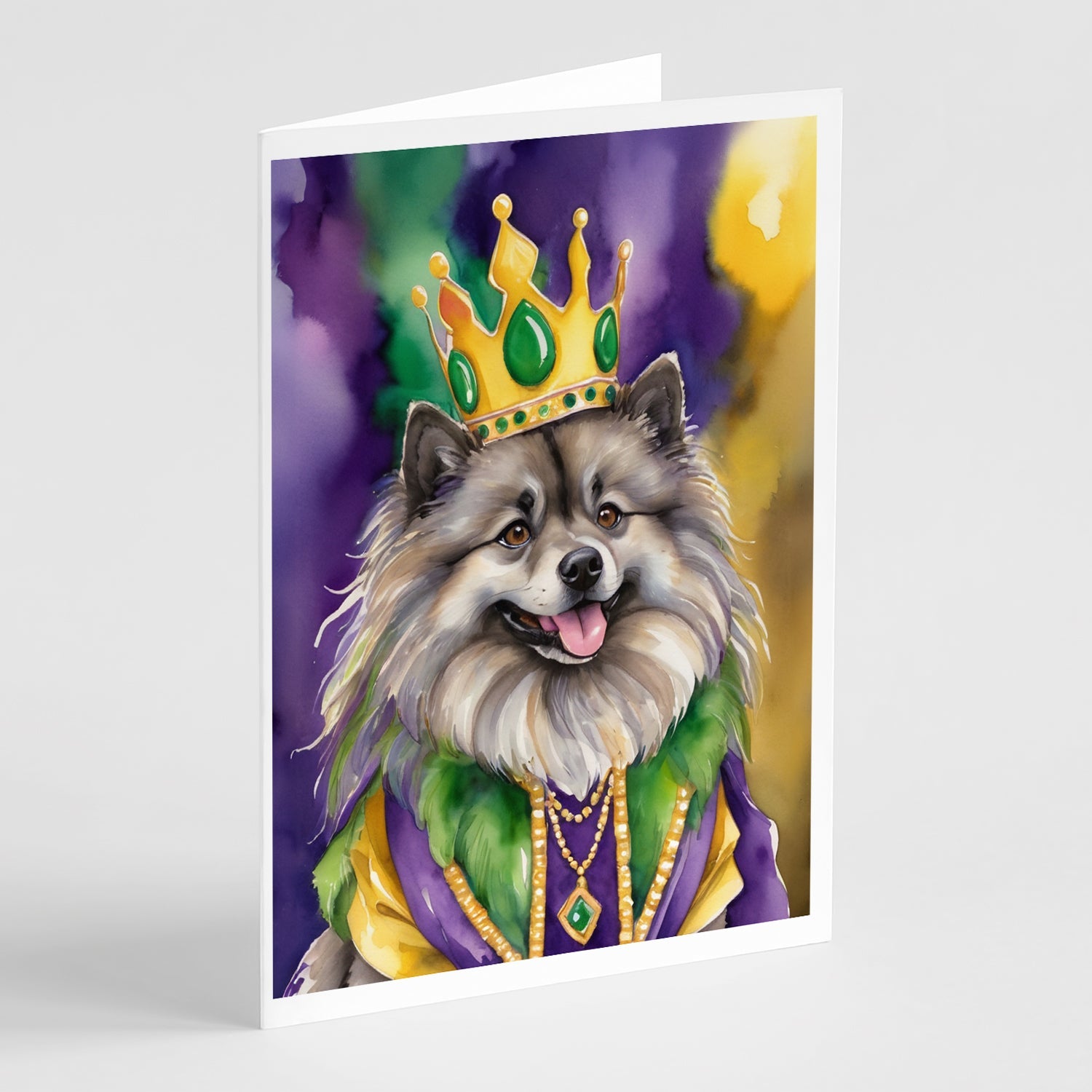 Keeshond King of Mardi Gras Greeting Cards Pack of 8 Blank Cards with Envelopes Whimsical A7 Size 5x7