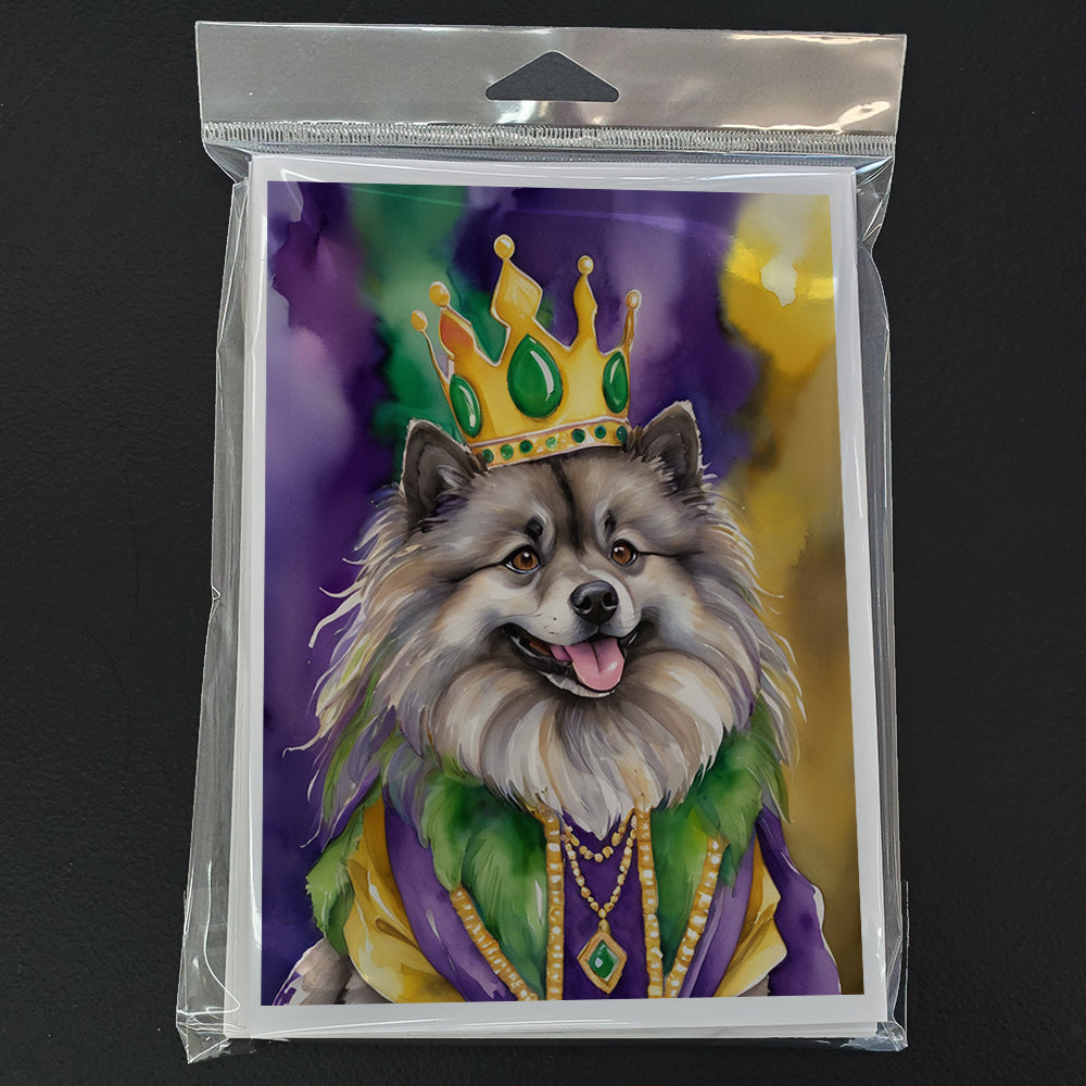 Keeshond King of Mardi Gras Greeting Cards Pack of 8 Blank Cards with Envelopes Whimsical A7 Size 5x7