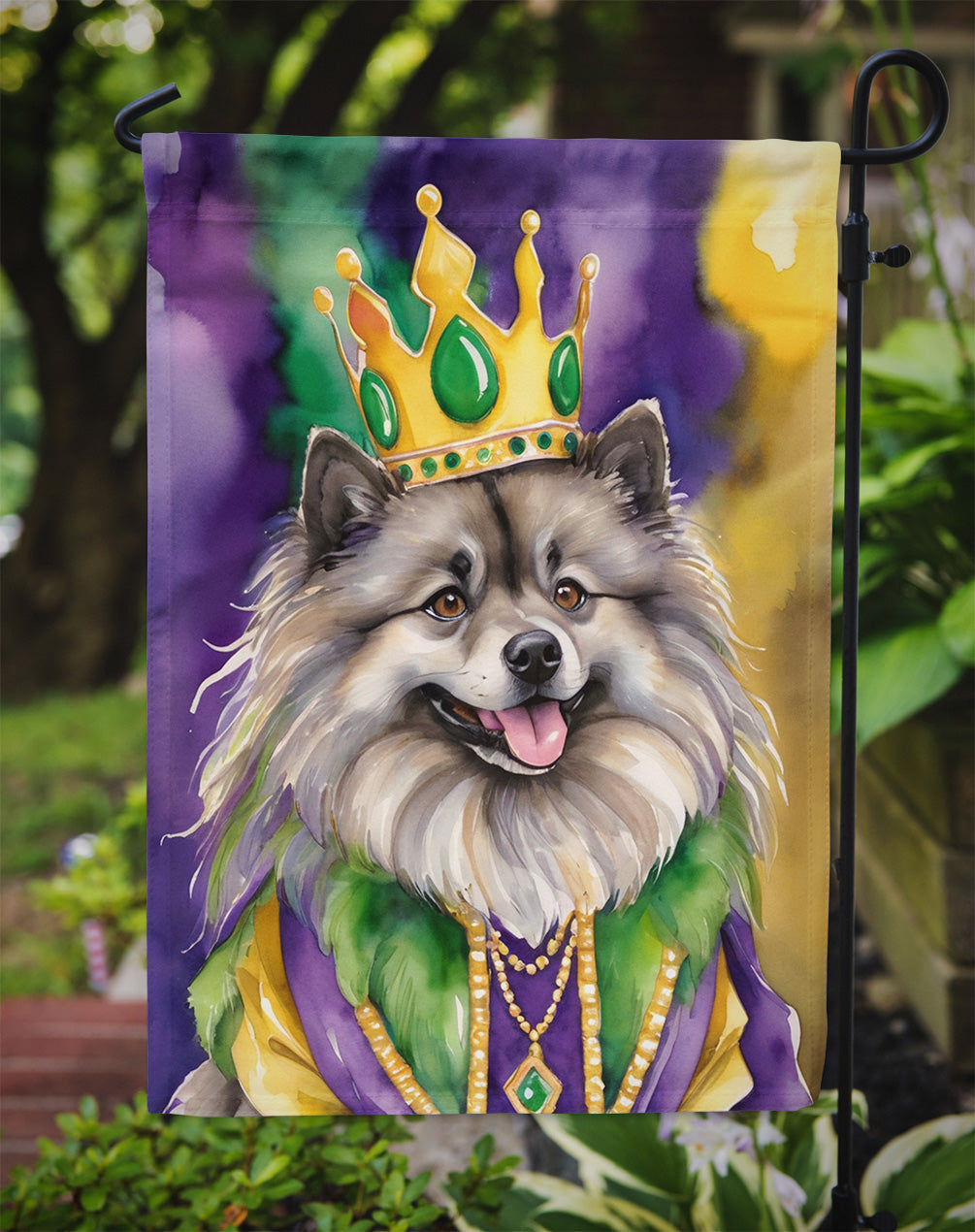 Keeshond King of Mardi Gras Garden Flag Mailbox Decorative Yard Banner Outside Patio Artwork for Flower Beds, Garden Size, Multicolor