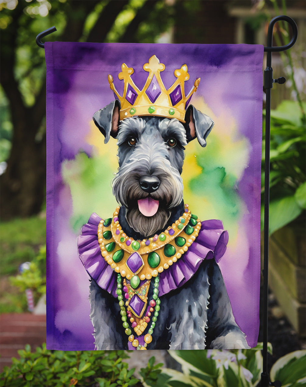 Kerry Blue Terrier King of Mardi Gras Garden Flag Mailbox Decorative Yard Banner Outside Patio Artwork for Flower Beds, Garden Size, Multicolor
