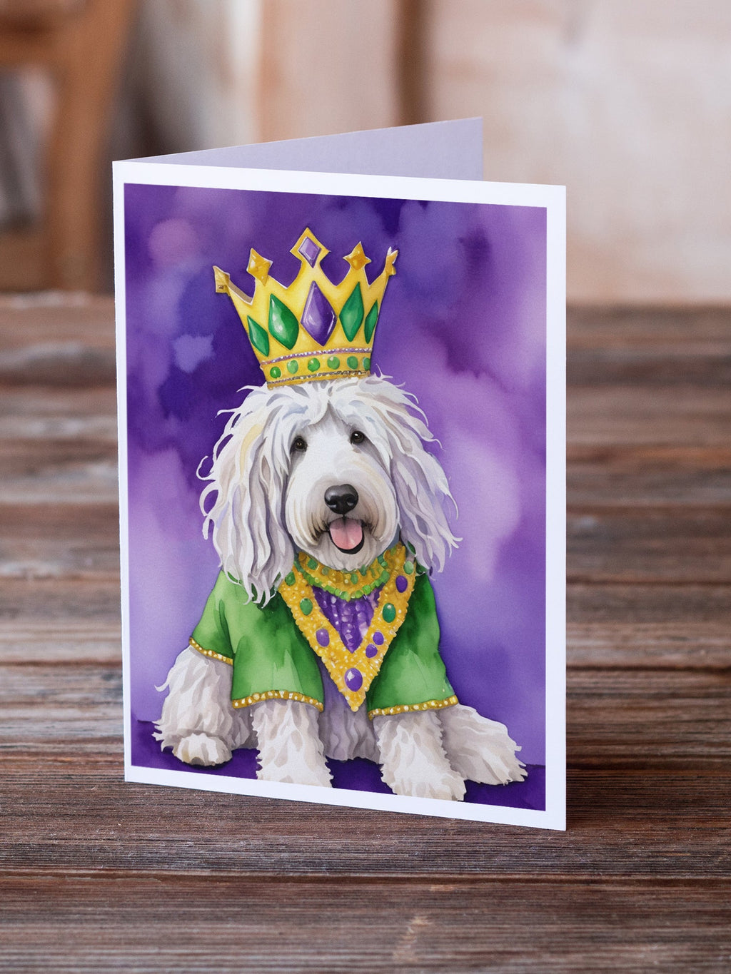 Komondor King of Mardi Gras Greeting Cards Pack of 8 Blank Cards with Envelopes Whimsical A7 Size 5x7
