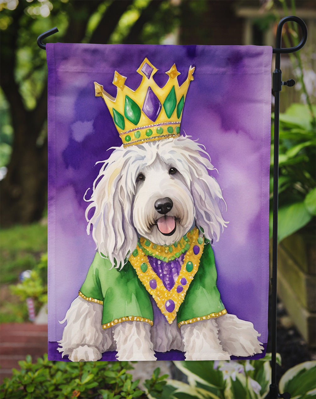 Komondor King of Mardi Gras Garden Flag Mailbox Decorative Yard Banner Outside Patio Artwork for Flower Beds, Garden Size, Multicolor