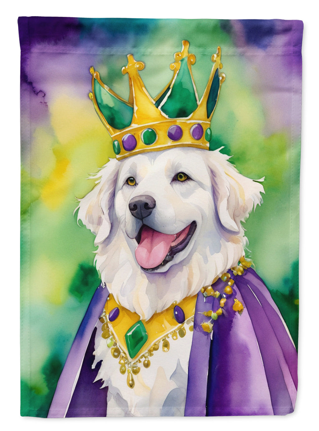 Kuvasz King of Mardi Gras House Flag 28x40 Porch Sleeve Pole Decorative Outside Yard Banner Artwork Wall Hanging, Polyester