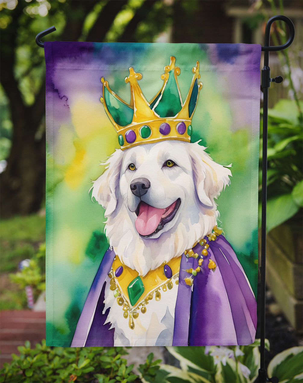 Kuvasz King of Mardi Gras Garden Flag Mailbox Decorative Yard Banner Outside Patio Artwork for Flower Beds, Garden Size, Multicolor