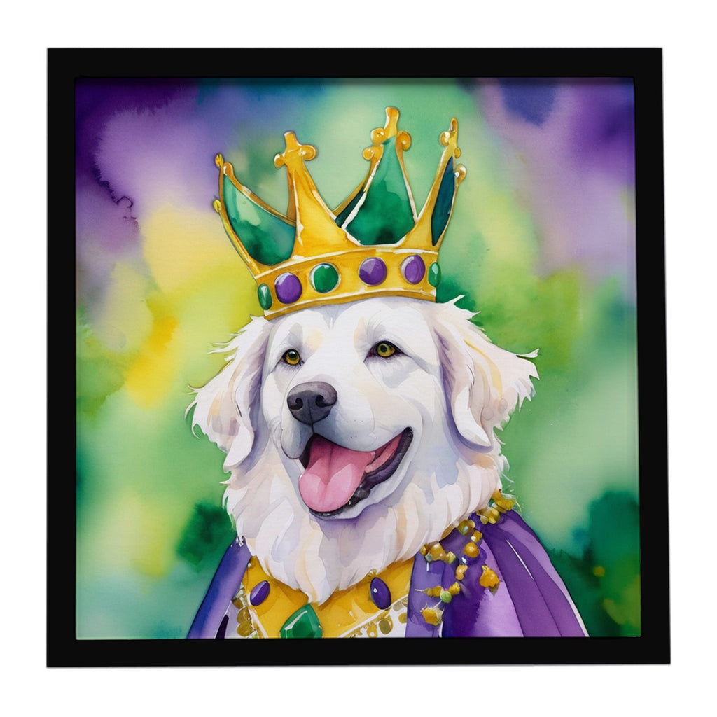 Kuvasz King of Mardi Gras Framed Metal Print Bathroom, Kitchen, Office, Home Decor Wall Art Ready to Hang, Square, 8X8