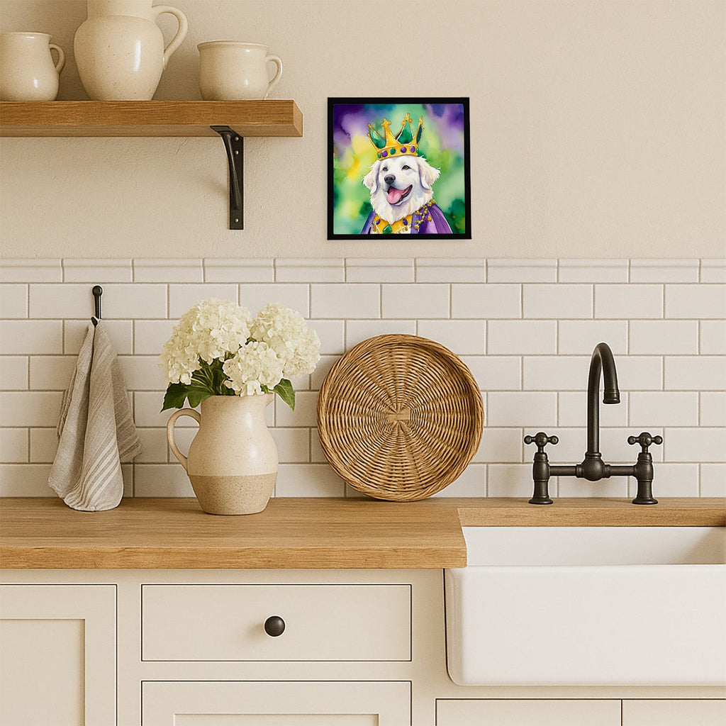 Kuvasz King of Mardi Gras Framed Metal Print Bathroom, Kitchen, Office, Home Decor Wall Art Ready to Hang, Square, 8X8
